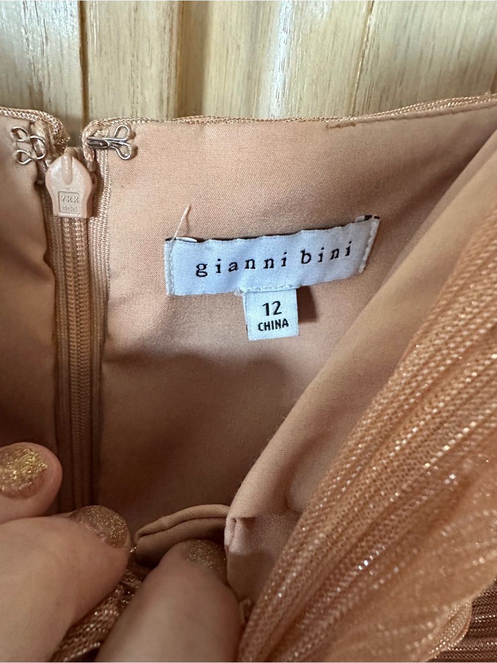 Gianni Bini Shimmery Champagne Tiered Ruffle Midi Dress - Picture 3 of 5